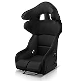 Auto Dynasty Universal Racing Seat Microfiber Suede High Head Fixed Position Bucket Seats with Bottom Mount Sliders, 39.37 (H) x 25.25 (W) x 19.68 (D) Inches, Black