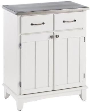 Home Styles Buffet of Buffets White with 18-gauge Stainless Steel Top, Two Drawers, Two Wood Panel Doors, Brushed Steel Hardware, and Adjustable Shelf