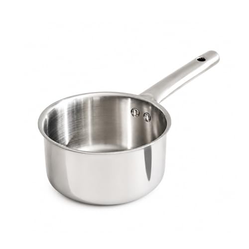 Image of Triply Stainless Steel Sauce Pan | 16cm 1.5L Tea Chai Milk Pan | Strong Stainless Steel Handle | Non Toxic Rust Free | Induction Gas Electric Ceramic Compatible | Durable Everyday Cookware