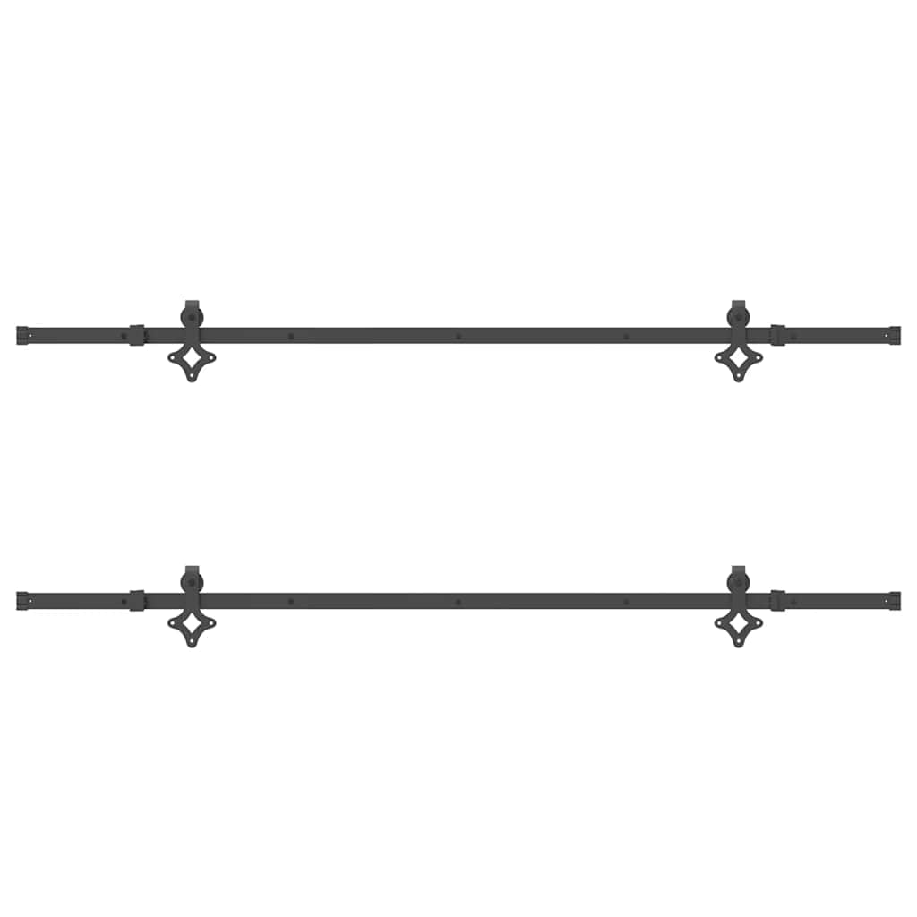 Juego de herrajes para puerta corredera de acero con recubrimiento en polvo de 427 cm de longitud con tope y ruedas para puertas de granero, soporta hasta 100 kg, adecuado para puerta de casa