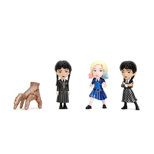Jada Set de 4 Figuras de Personajes de la Serie Hechas en Metal, Miércoles con Vestido Topos, Cosa, Enid, 7cm, Producto Auténtico Oficial, A Partir de 3 años (253252040), Multicolor, Normal