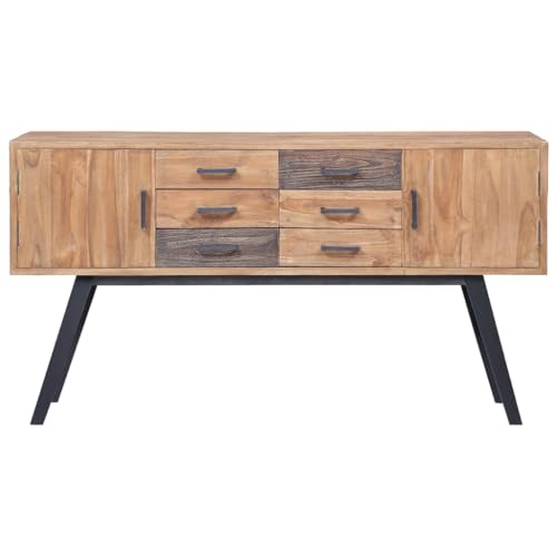 PUGYNBK Armoire d'appoint en teck massif - 110 x 30 x 75 cm - Buffet de style colonial avec 2 tiroirs et 2 compartiments - Armoire rustique pour salon, chambre...