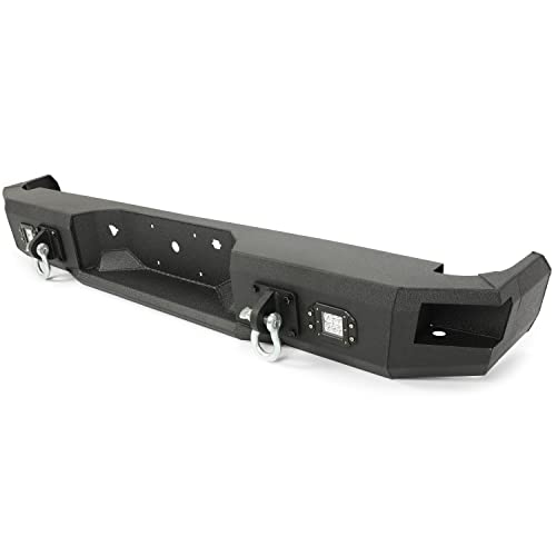 ALMULOO Rear Bumper Compatible with 2009-2014 Ford F150 without Sensor Holes with LED Lights D-Rings Steel Powder Coated Black