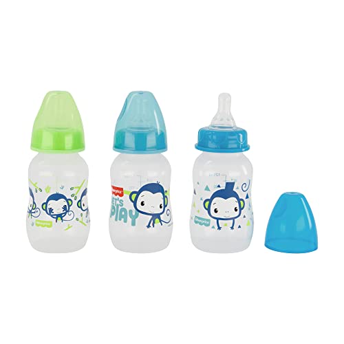Cudlie Fisher Price 3 Pack Bottles, 5 Ounce, Newborn Baby Bottles, Quality Bottles for Newborn Babies, Monkey Print