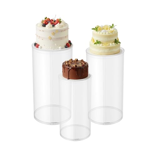 CNCEST 3Pcs Wedding Round Cylinder, 3 Size Clear Plastic Cake