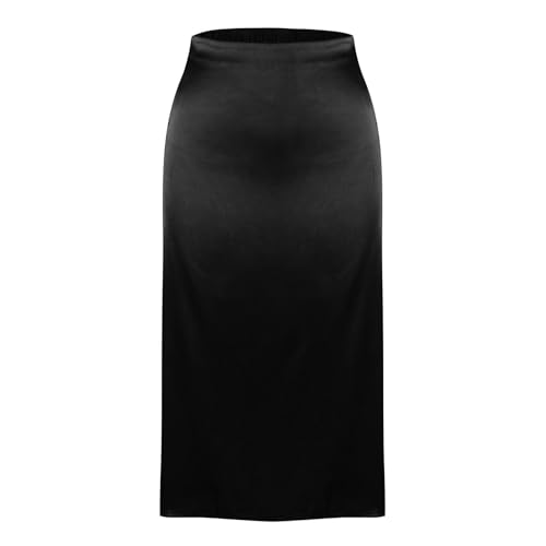 Women's Satin Midi Skirt Gradient Slippery Elastic Waist Slim Fit Skirt Dinner Wedding Cocktail Formal A-Line Skirts3