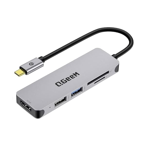 QGeeM USB C Hub, 5 in 1 USB C to HDMI Adapter, with 4K HDMI Output, USB 3.0, SD/TF Card Reader Compatible with MacBook Pro, iPad Pro, XPS, Surface Pro/Go More Type C (Thunderbolt 3) Devices