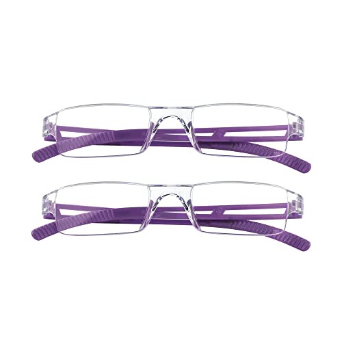Image of YEIN 2 Pairs Blue Ligth Blocking Reading Glasses for Men and Women Fashion Square Frame Readers(Purple,+4.25)