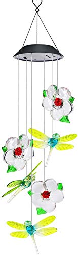 Solar LED Wind Chimes Outdoor,VEEKI Color-Changing Mobile Wind Chime Waterproof Wind Chime hanging Solar Powered Wind Chimes Lights for Outdoor Garden corridor Decoration (Dragonfly+Flower)