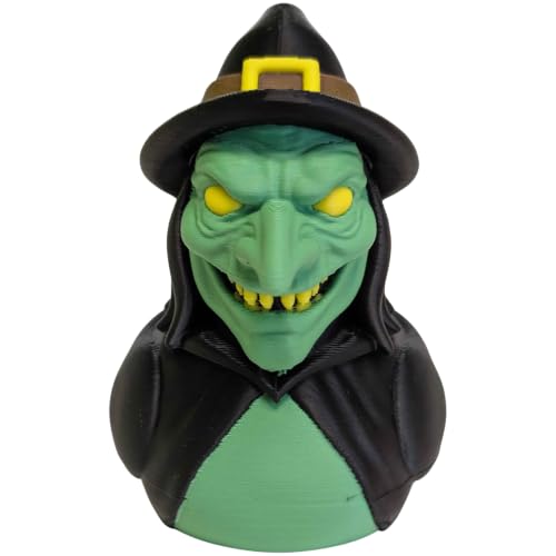 Evil Witch Collectible Duck Figurine - Spooky Green Witch Design for Halloween Decor and Shelf Display - 3D Printed in Canada