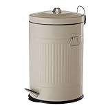 LOLAhome Papelera de cocina de 20 litros beige | Cubo basura de pedal Retro redondo metálico de zinc galvanizado de 20 litros