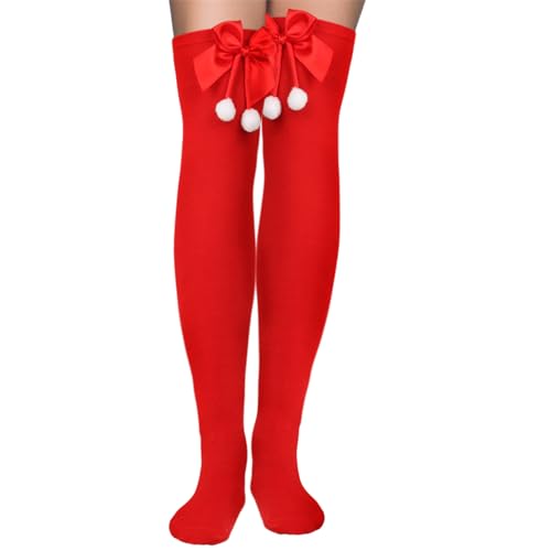 ALLY-MAGIC Christmas Thigh High Socks, Christmas Tights, Red Knee High Socks with Bows Long Tube Stockings for Women Girls Xmas Valentine\'s Day Costume Favors Y9MQHDJW