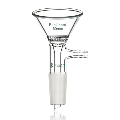 FunChem Triangle Glass Filter Funnel, 60mm Diameter Top Outer, 24/40 Inner Joint, Laboratory Filtration Funnel with Side Hose Connector