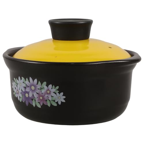 HOMSFOU Cazuela de Barro 1.3 L para Guisar Comida, Olla de Cocina Casera sin Recubrimiento, Resistente al Calor y Antiquemaduras, Utensilios para Cocinar en Casa y Reuniones Familiares