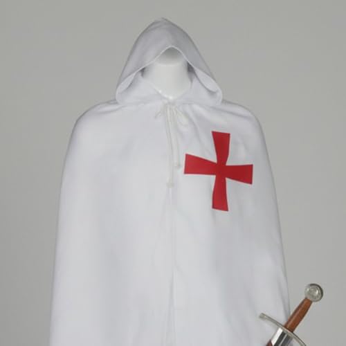 Cape de templier blanche à capuche pour soirée Halloween et cosplay médiéval - 4