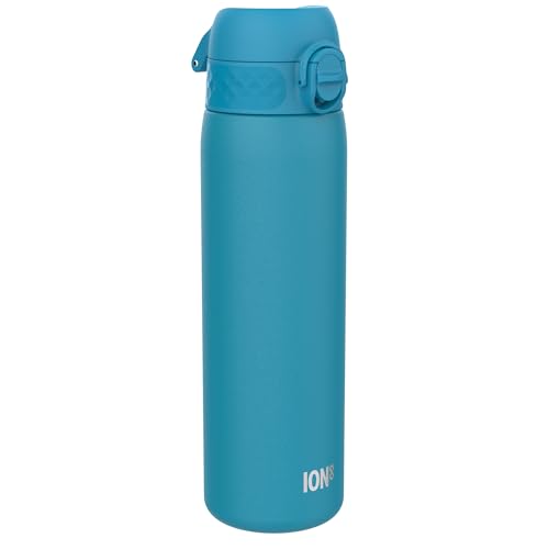 Ion8 Botella Agua Acero Inoxidable Termica, 500ml, a Prueba de Fugas, Fácil de Abrir, Cerradura Segura, Aptas para Lavavajillas, Adapta a Portavasos, Asa de Transporte, Resistente a Rayones, Azul