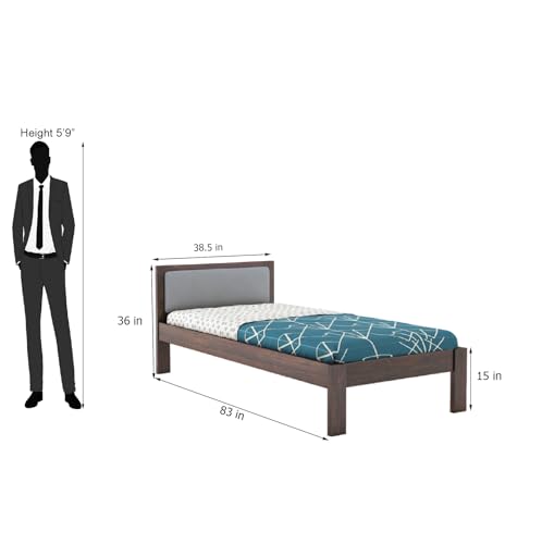 Image of BM WOOD FURNITURE Wooden Single Bed Without Storage | Single Cot Wooden Palang | Space Saving Single Size Bed for Bedroom | Solid Sheesham Wood | Walnut Finish