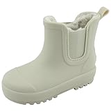 BEARPAW Toddler and Kids' Rain Boots with Faux-Fur Lining – Waterproof Rubber Chelsea Boot for Boys & Girls – Taupe, Size 5