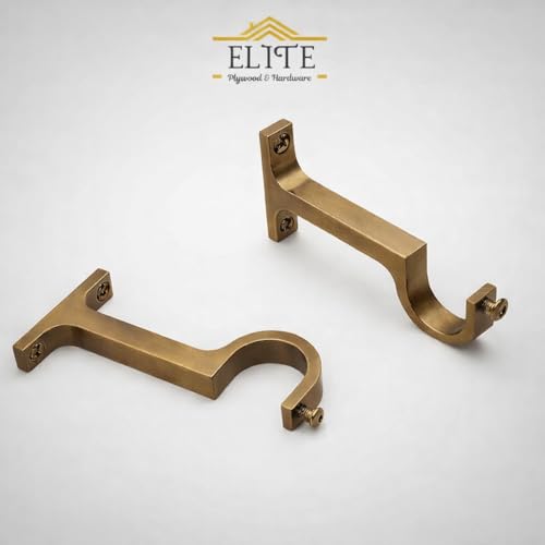Image of Elite Aluminum Curtain Rod Brackets - Heavy-Duty Wall Mount Clamps for Curtain Rod Support for Door and Window Curtain Rods with Screw and Wall Plug - Pack of 2PCS (Brass Antique)