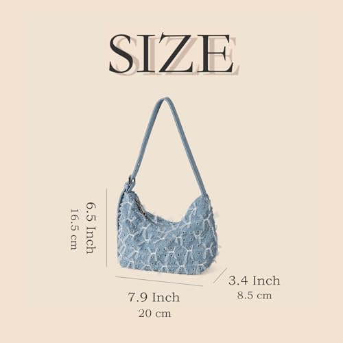 Denim Bow Purse Jean Lace Cute Y2K Handbag for Women Kawaii Casual Roomy Retro Chic Denim Bag4