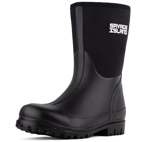 Savage Island Damen Kurze Neopren-Isolierte Gummistiefel Warm Gefüttert Vollständig Wasserdichte Wellies, Schwarz , 36 EU