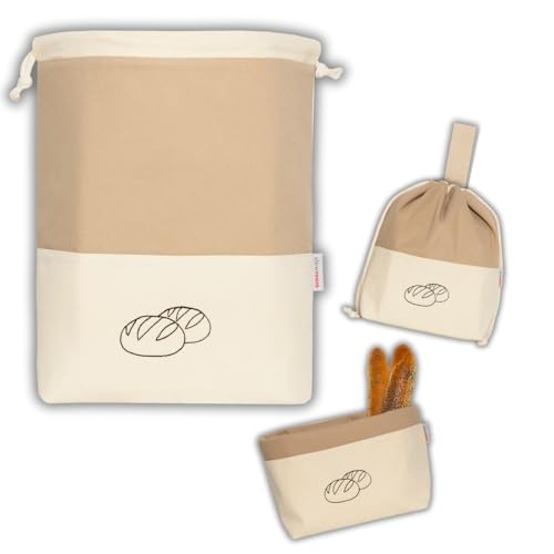 slowroom Brotbeutel zur Brotaufbewahrung und Frischhalten 3 in 1 - Brotkorb Stoff  - Brottasche aus Baumwolle - Brotkasten 32 x 35 cm, Cafe Latte