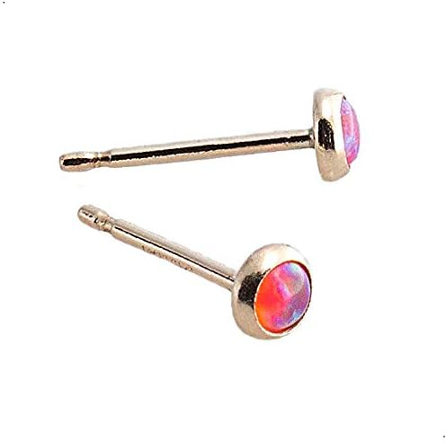Fire Opal 3mm Tiny Stone in 14K Gold Filled Bezel Set Stud Handmade Earrings (Fire Opal | 3mm GF)