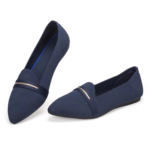 Image of Frank Mully Women's Casual Loafer Flats Slip On Loafer Shoes Comfortable Knit Flat Shoes Classics Pointy Toe Loafer Flats,for Work,Travel