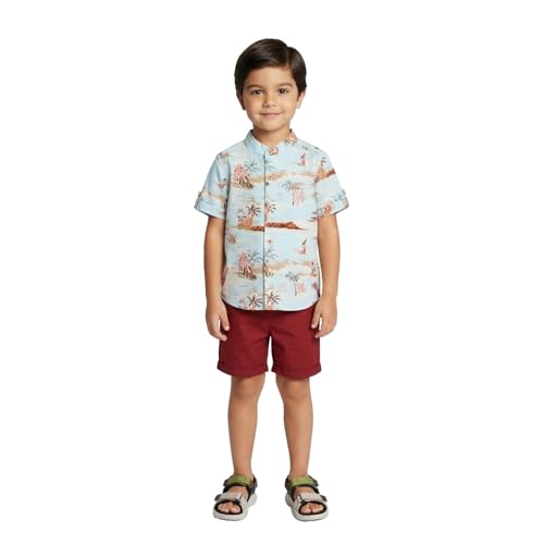 Image of Nautinati Boys Printed Collared Shirt with Shorts Clothing Set | Age 1-5 Years