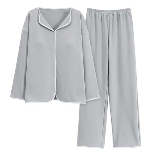 Mashaouyo Pijama de algodón para mujer, ropa de descanso, pantalones de pierna ancha, conjuntos de pijama para mujer, conjuntos de pijama mullido para mujer, conjuntos de pijama con botones para