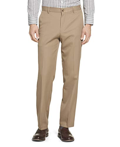 Arrow 1851 mens Flat Front Straight Fit Solid Twill Micro Dress Pants, Khaki, 36W x 30L US