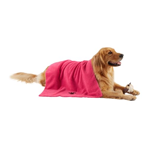 Image of Bone Dry Pet Grooming Microfiber Towel, Embroidered Collection, X-Large,41x23.5, Raspberry Sorbet