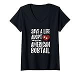 Femme Save a Life Adopte American Bobtail for Rescue Cat Mom T-Shirt avec Col en V