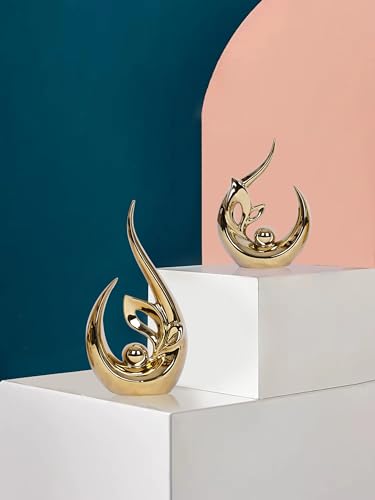 2 PCS Gold Decor Accents Mid Century Modern Decor Golden Living Room Decor Ceramic Sculpture Centerpiece Table Decorations Centerpieces for Tables Kitchen Shelf Bookshelf Office Dining Table Decor - Image 4