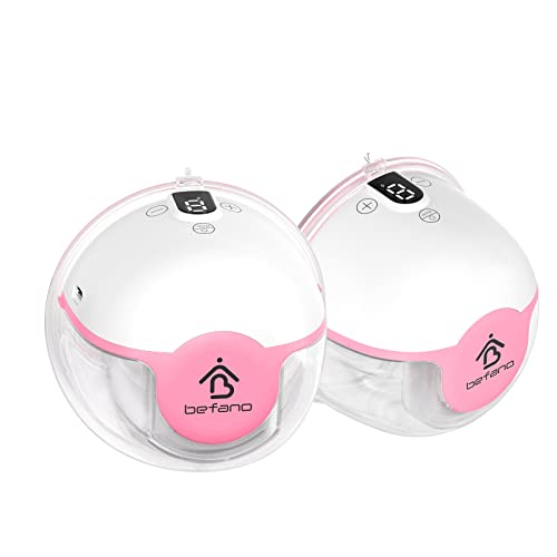 Befano 2Packs Wearable Electric Breast Pumps Hands-Free in-Bra Portable Breastpump with LCD Display, 3 Modes & 9 Levels Wireless Single Breastfeeding Pump 28mm Flange, 21&24mm Flange Inserts