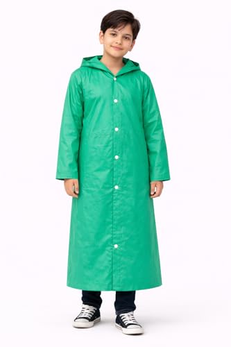 Image of Nephar Boys & Girls Waterproof Hooded Raincoat | Long Rain Protection Jacket | Lightweight Windproof Monsoon Wear | Kids Outdoor Rain Coat