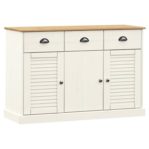 vidaXL Sideboard, Kommode mit Schubladen, Highboard Wohnzimmerschrank mit Metallgriffen, Schrank Anrichte Beistellschrank, Massivholz Kiefer