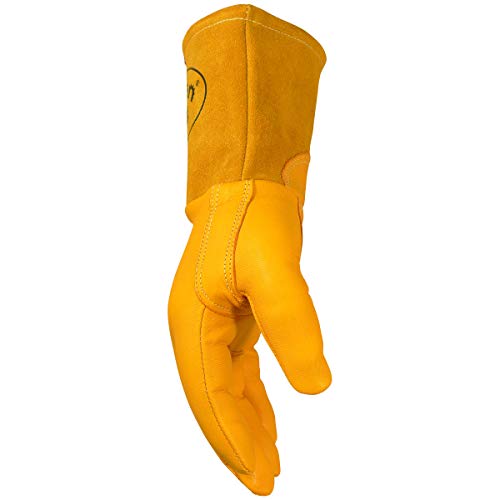 Caiman Premium Top Grain Goatskin Mig Welding Gloves, Dupont Kevlar Stitching, Unlined, 4-Inch Cuff, Gold, Large (1869-6) #TOP2