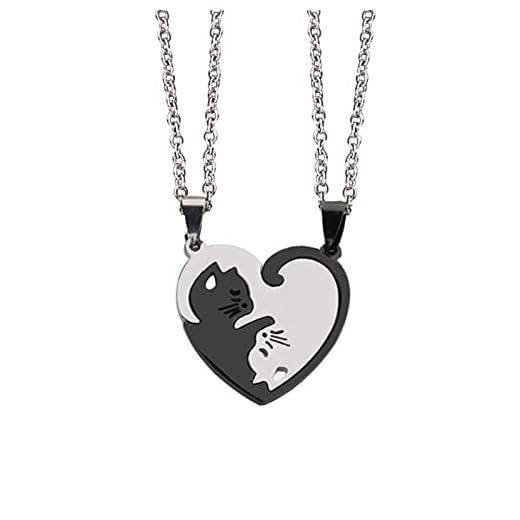 Oneroomone 2 piezas Collar para Parejas con Colgante de Rompecabezas de Gato, Plata Negra, el Mejor Regalo para ti y tu Amante