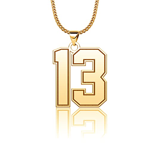 CandyCharms Gold 18K Sports Baseball Jersey Number 13 Necklace Charms Number Pendant for Boys Men Girls