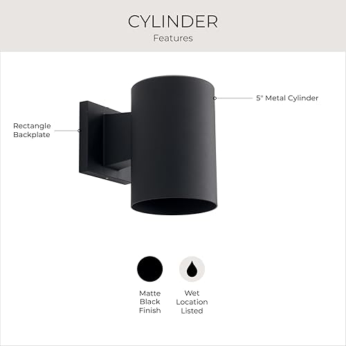 Image of Cylinder Collection 5 inch Modern Outdoor Wall Lantern Light Black