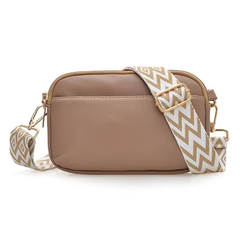 Bolsas transversais com zíper triplo para mulheres, bolsas de couro vegano, bolsas de ombro pequenas com alça larga, Verde, Bolsas transversais com zíper triplo