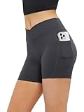 Glacspyg Cycling Shorts Women Activewear Gym Shorts High Waist Yoga Shorts with Pockets Workout Running Sports Dark Grey M