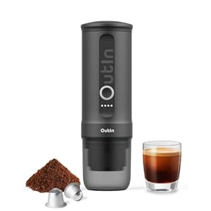 Outin Nano Portable Electric Espresso Machine, Self-Heating, USB-C & Car Charger, 20 Bar Mini Coffee Maker, With Ground Coffee & NS Capsule for Camping, Travel, RV, Hiking, Office