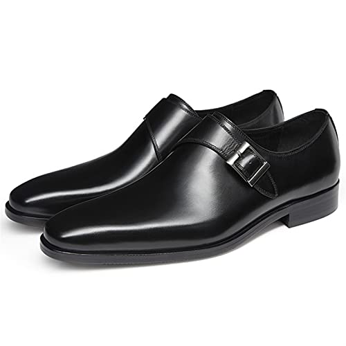 Dress Shoes for Men Slip On Monk Strap Square Burnished Toe Leather Rubber Sole Anti-Slip Low Top Block Heel Slip Resistant Walking3