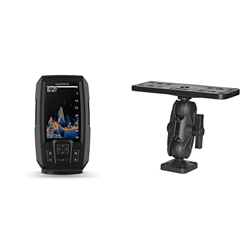 Garmin Striker Vivid 4cv, Easy-to-Use 4-inch Color Fishfinder and Sonar Transducer & Scotty 0163 Ball-Mount Fish Finder and Universal Mounting Plate, Black, Large