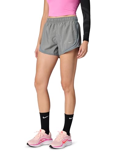 Nike Women's Tempo Dri-Fit Mid-Rise Brief-Lined Running Shorts, Smoke Grey/Heather/Reflective Silver, Large