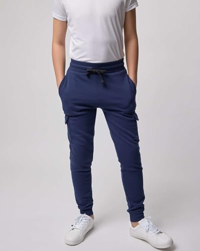 Real Essentials 3 Pack: Boys' Fleece Cargo Joggers Athletic Sweatpants - Kids Casual Pants with Pockets (Ages 6-16)2