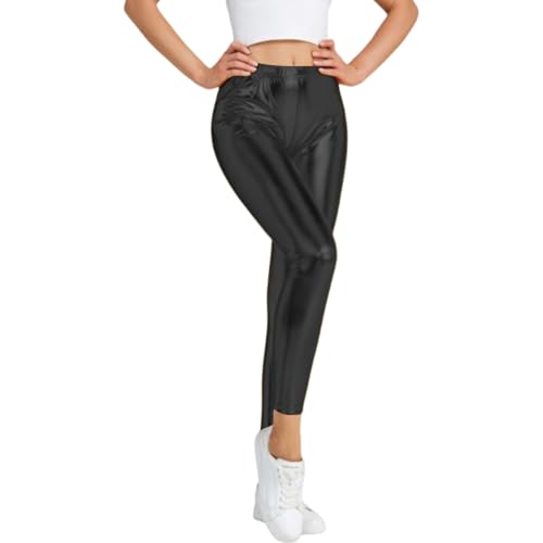 Prime fashions Leggings métalliques brillants pour filles et femmes pour le sport, les fêtes, Noir , S-M