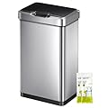 EKO Mirage-T 50 Liter / 13.2 Gallon Touchless Rectangular Motion Sensor Trash Can, Brushed Stainless Steel Finish